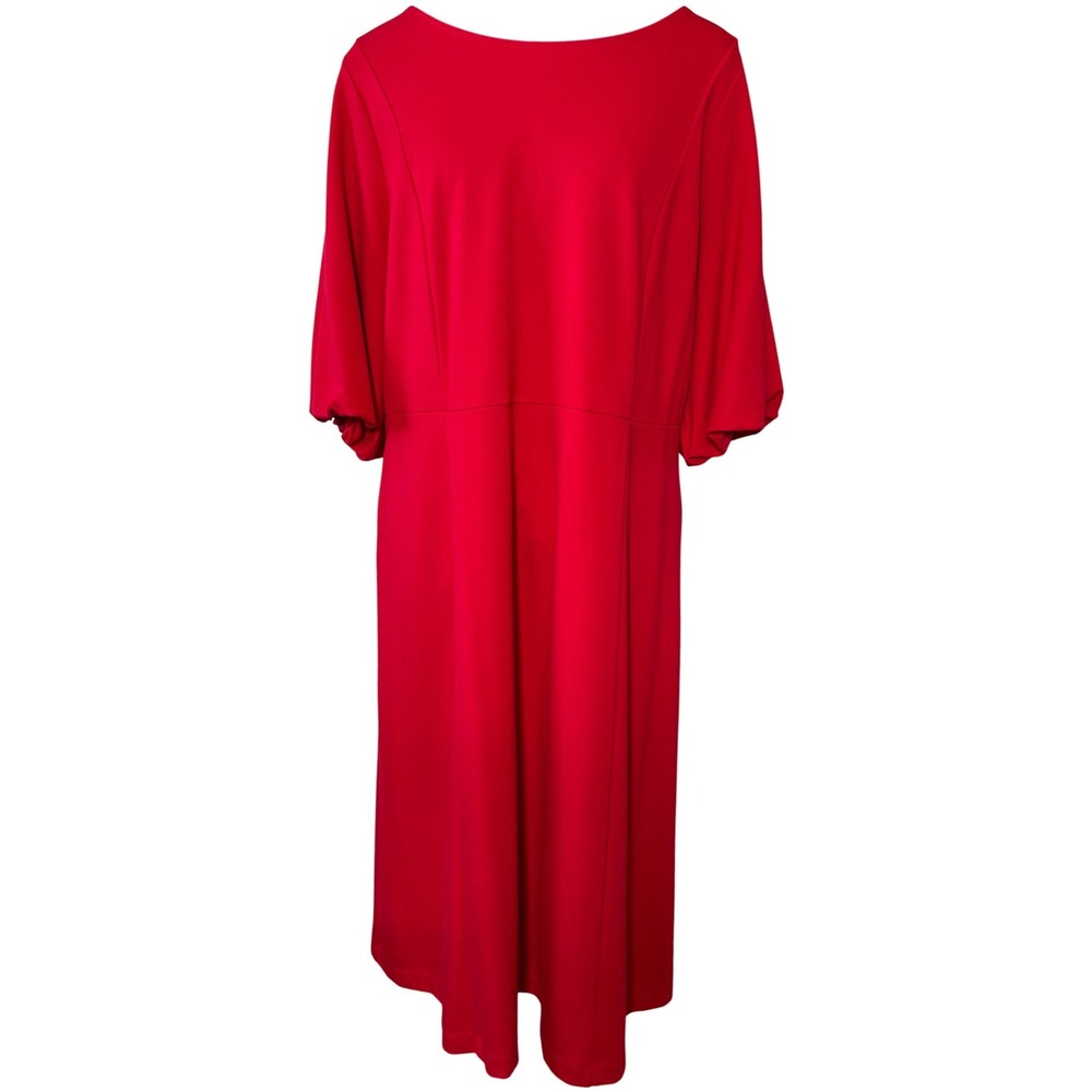 J. Jill Red Knit Puff‎ Sleeve Midi Dress Womens Large Scoop Neck A-Line Stretch